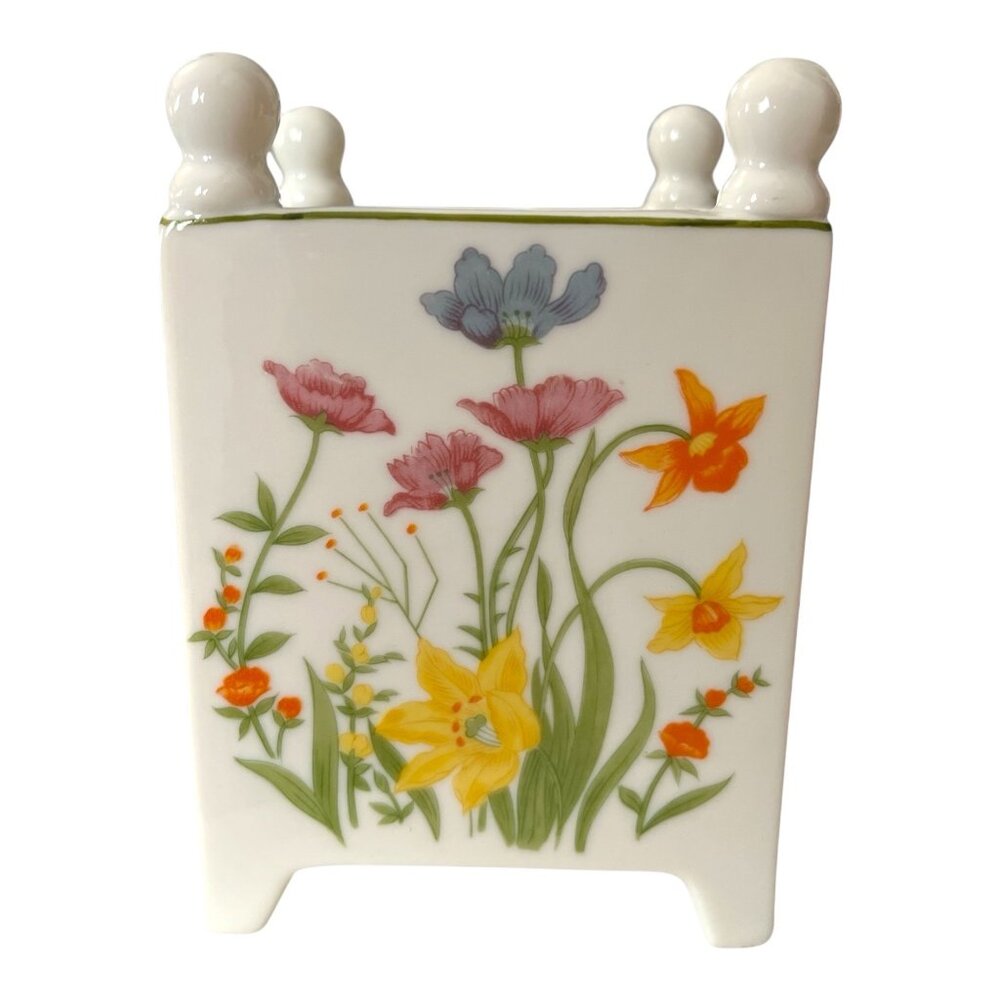 Vintage 1974 Mann Fine China Day Lily Mini Planter Vase Floral Porcelain